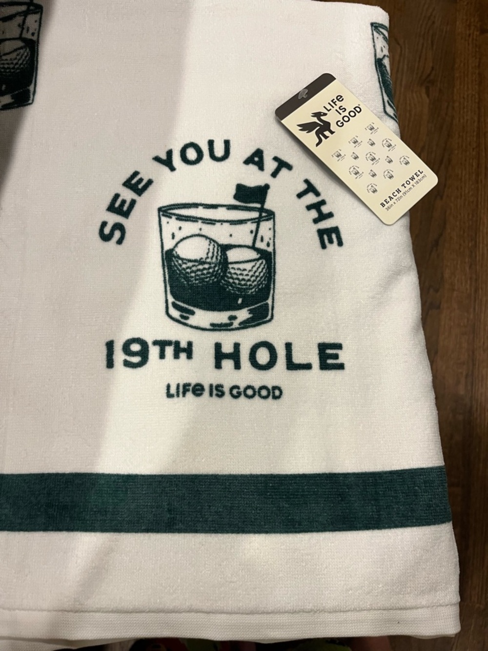 NWT Life Is Good White & Dark Green '19th Hole' Beach Towel